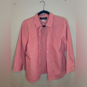 Sag Harbor Red White Gingham Button Down Blouse Size Medium
